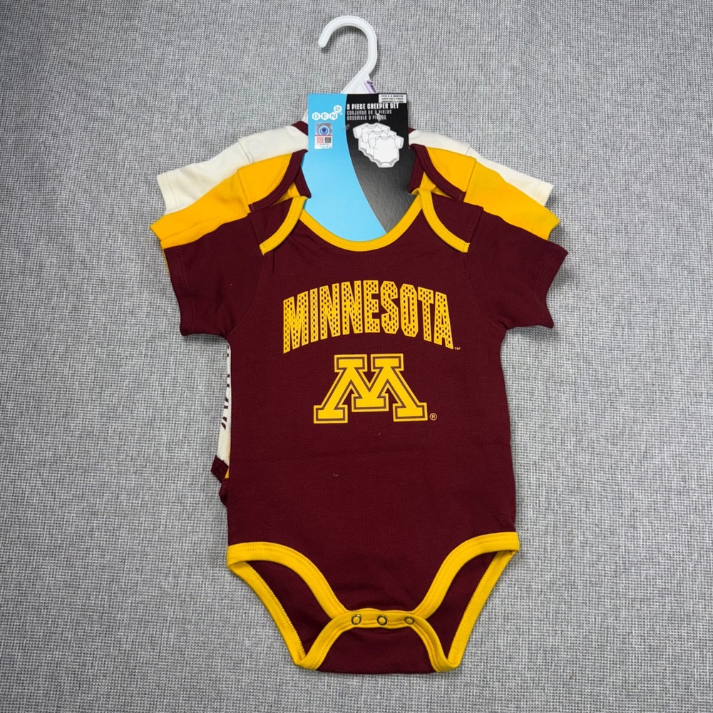 Gen2‎ Minnesota Golden Gophers 3 Piece Baby Set Maroon Gold 6-9 Months NEW
